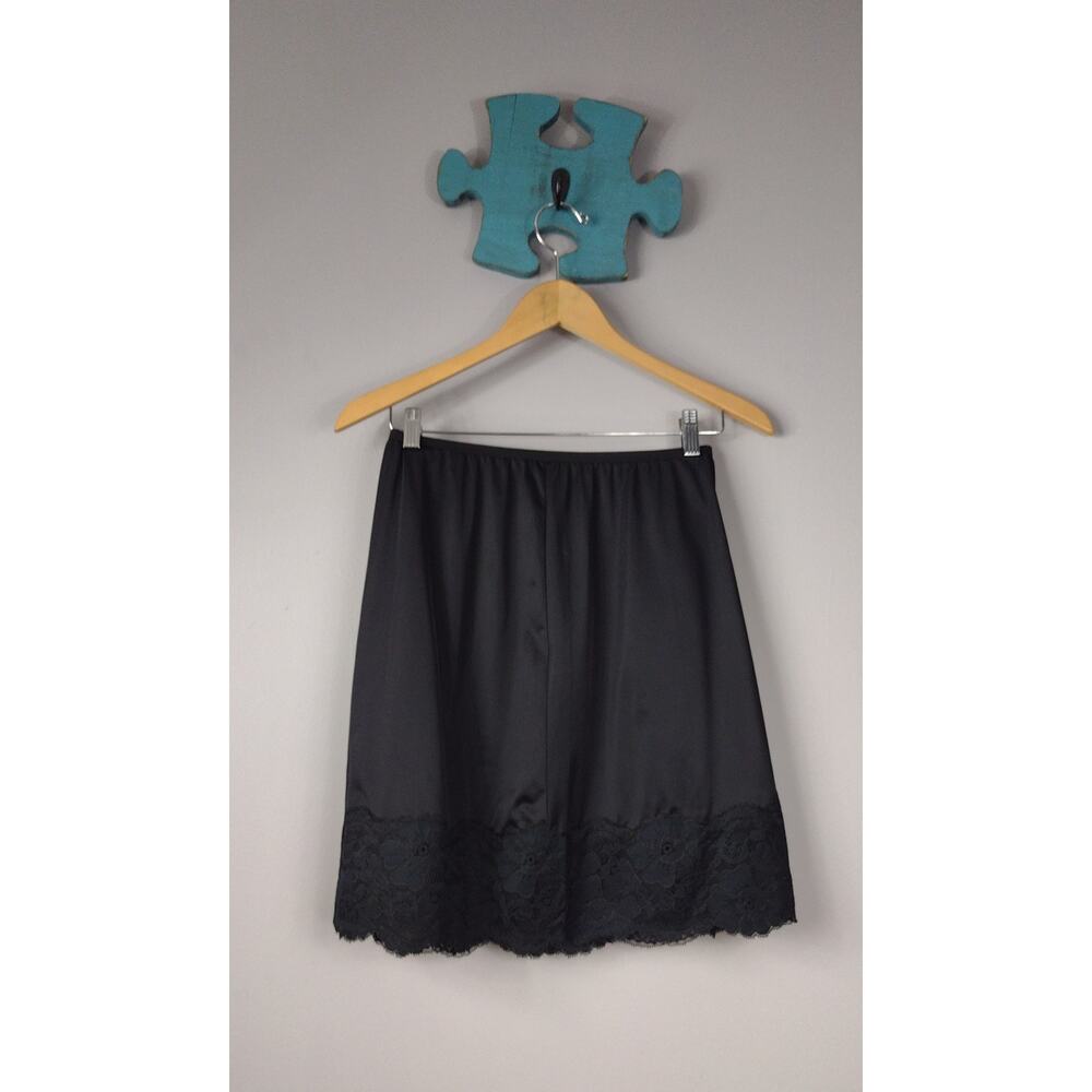 Vintage 50s Vanity Fair Black Half Slip Small Tricot Nylon Lace Lingerie
